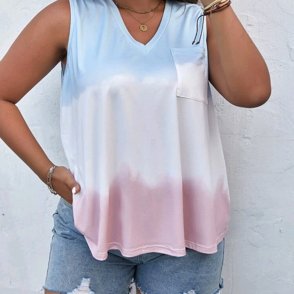 Stylish Ombre Tank Top - Light Blue and Pink Size 1X